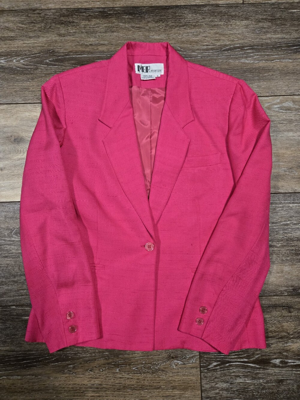 Vintage IMBIR International Hot Pink Raw Silk Blazer Jacket Single Button Size 6